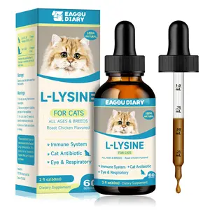 L-Lysine for Cats,Lysine Drops Immune Support Supplement,Sneezing,Cold,Allergy Relief,Runny Nose,Feline Respiratory,Natural Antibiotics for Cats with Colostrum,Taurine Cat(Roast Chicken Flavor/2floz)