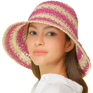 C.C Paper Straw Hand Crochet Clothe Bucket Hat in 2 Tone Stripes for Women crochet hat crochet bucket