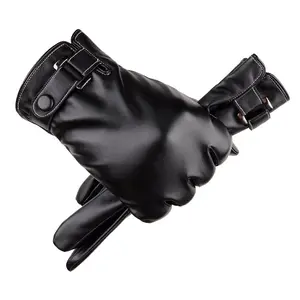 Men's PU Leather Touchscreen Gloves, Warm Outdoor Cycling Winter Gloves, Thick Cotton Padded, Christmas Gift for Boys