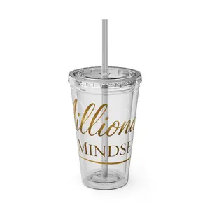 16oz Clear Tumbler with Straw — "Millionaire Mindset" Gold Script
