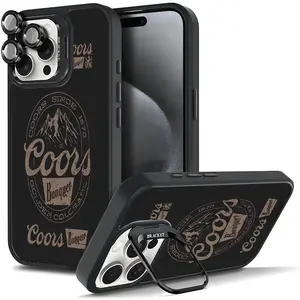 Vintage COORS Letter Pattern Phone Case For iphone 16 15 14 13 12 11 PRO PLUS MAX Hard TPU Metal lens frame Film With Bracket Stand Gift Shockproof Protection Anti-Drop Protective Protector Phone Cases Shell Cover Ultra Thin Magnetic Wireless Charging