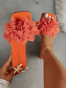 Women's Fashion Floral Decoration Sandals, Soft Comfortable Anti-Slip Rubber Sole, Casual Summer Shoes for Beach Shopping Home, Beach Slides Sandals