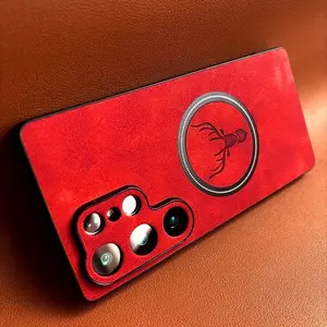 This Is a Magnetic Phone Case Cover Made of Synthetic Faux Leather, Designed for Samsung S26/S25/S24/S23/S22/S21/Fe/Plus/Ultra. It Features a Complete Deer Pattern Design in a Vintage Style, Casing