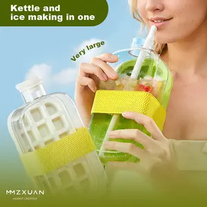 800ml Ice Cube Water Bottle – 2-in-1 Portable Ice Maker & Bottle, Leak-Proof, Aesthetic Design, with Ice Mold Press for Travel, Gym, Office Modern Kitchenware