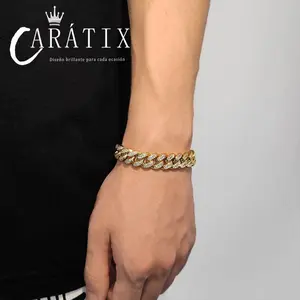 12mm Double Row Cuban Bracelet with Spring Clasp – Synthetic Moissanite Hip Hop Jewelry