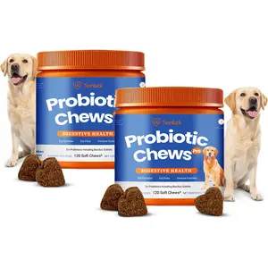 Dog probiotic chewable tablets support gut health, relieve itchy skin, benefit overall health, increase appetite, strengthen the immune system, and aid in your dog's growth.