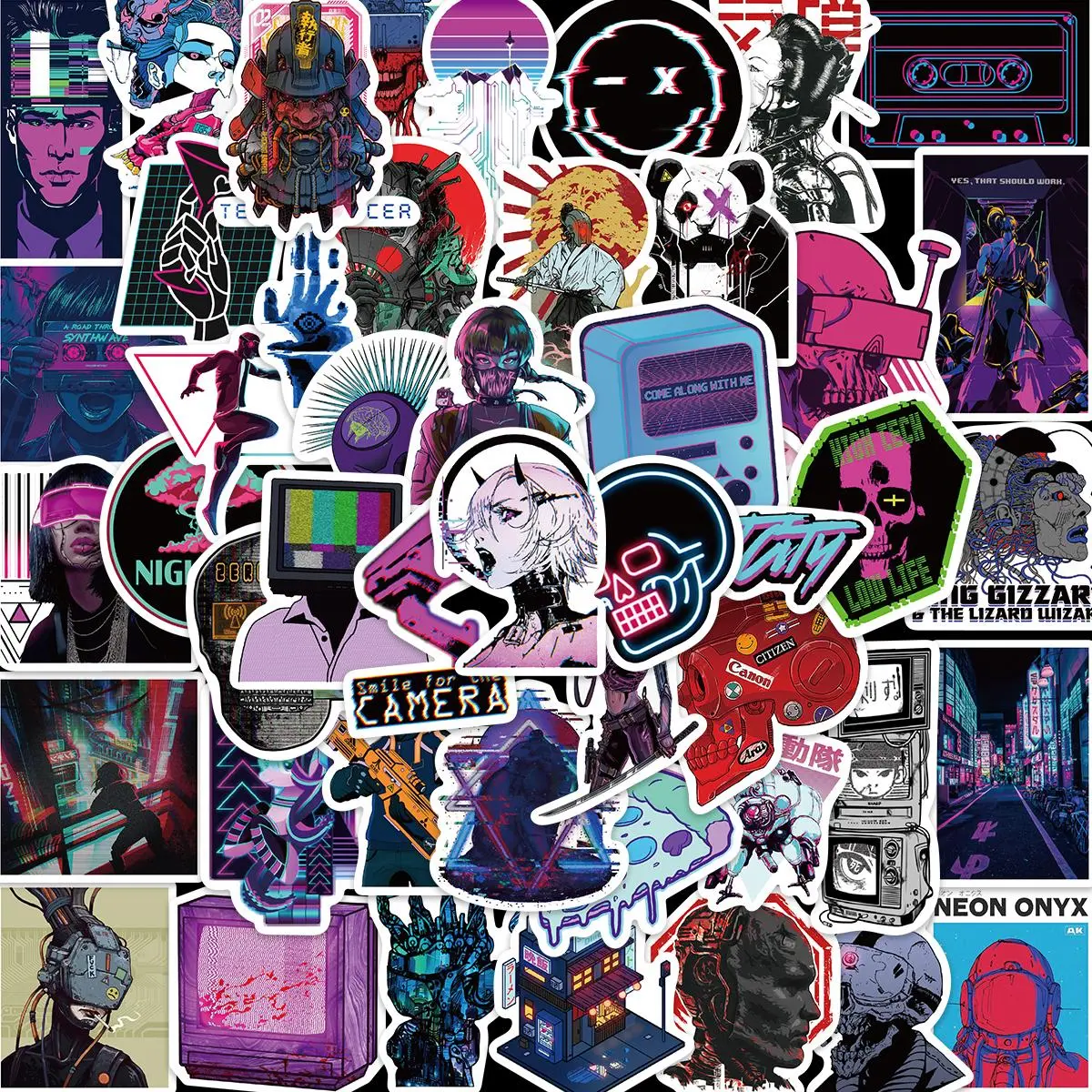 Cyberpunk Style Sticker (50pcs), Graffiti Sticker, Waterproof Durable Decorative Sticker for DIY Scrapbooking Laptop Luggage Phone