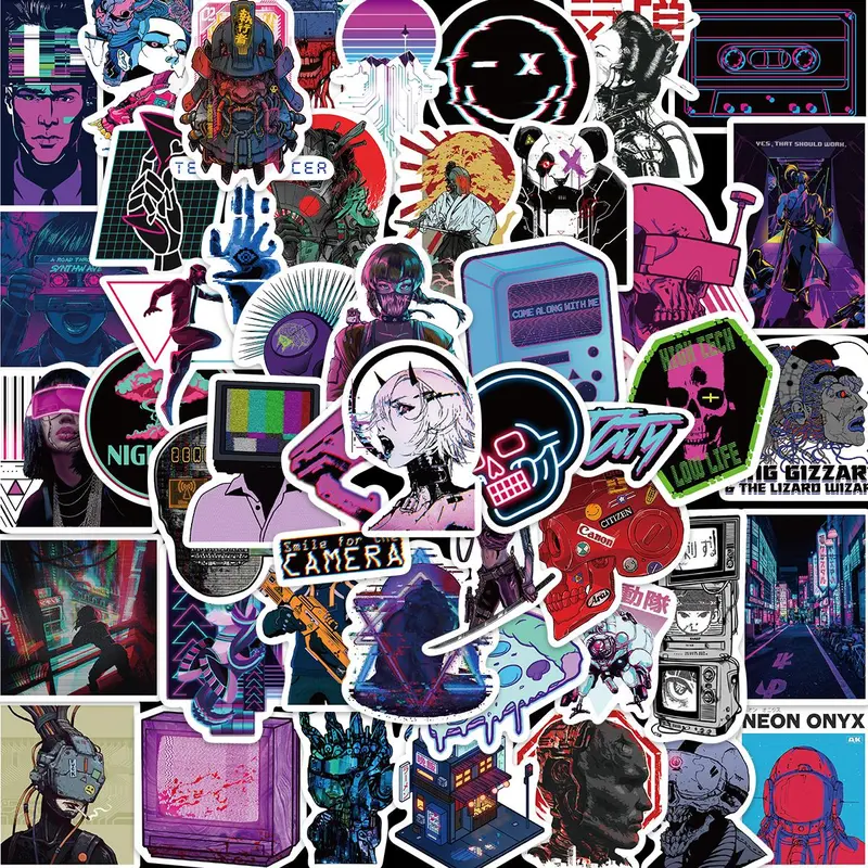 Cyberpunk Style Sticker (50pcs), Graffiti Sticker, Waterproof Durable Decorative Sticker for DIY Scrapbooking Laptop Luggage Phone