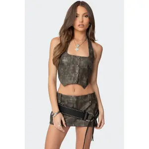 Bar Washed Faux Leather Halter Top Bar Washed Faux Leather Halter Top