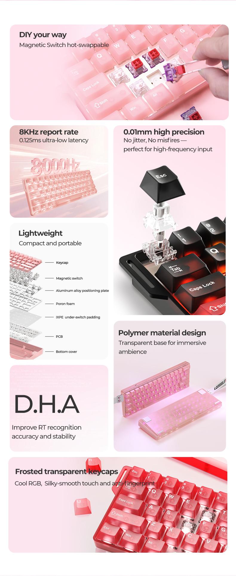 DAREU COOL60 | Wired 8K Magnetic Gaming Keyboard 0.01mmRT Accuracy