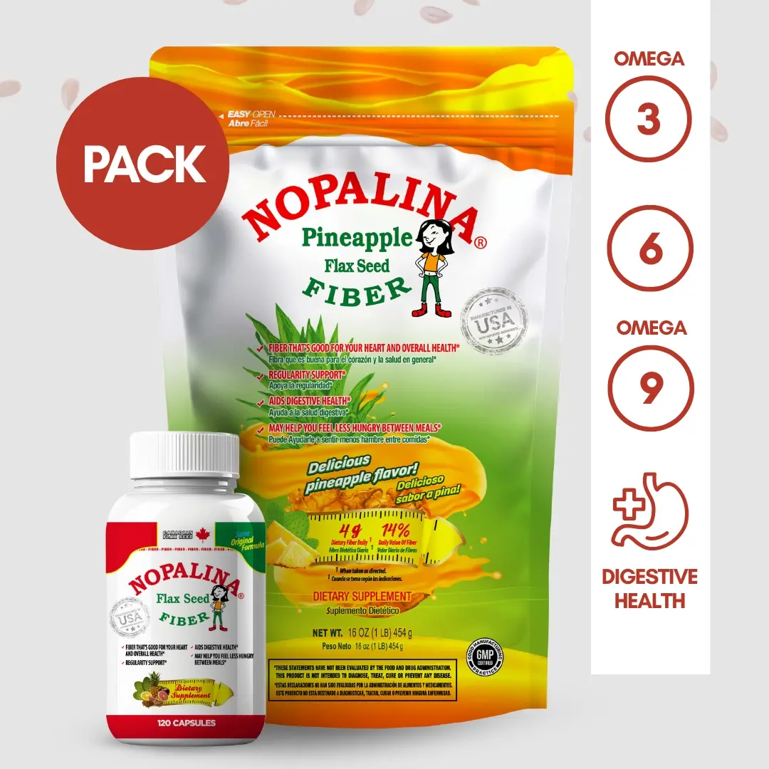 Nopalina Flax Seed Fiber Pineapple 1lb + 120 Capsules - Gut Health ...