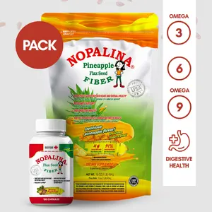 Nopalina Flax Seed Fiber Pineapple 1lb + 120 Capsules - Gut Health, Digestion & Colon Support -  Fitness Edible Healthcare Natural with Omega 3 6 9 for Digestive Health