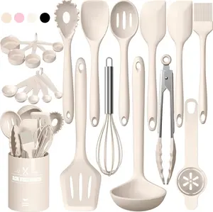 Kitchen Cooking Utensils Set,  22 count Heat Resistant Kitchen Utensils, Spatula, Spoon, Whisk, Dishwasher Safe Kitchen Utensil Gadgets Tools Set for Nonstick Cookware(Khaki)