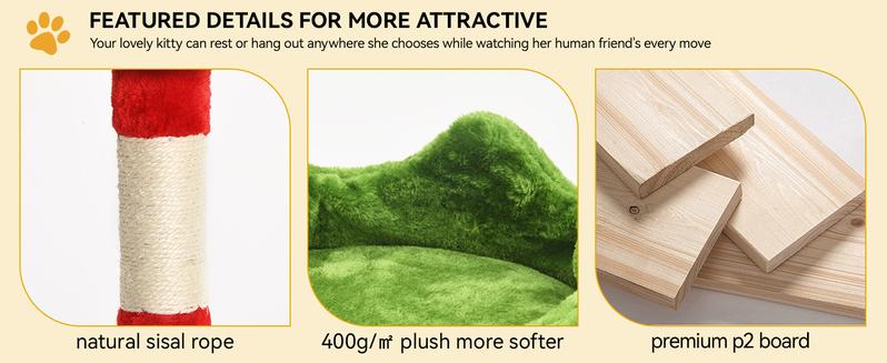 Yitahome Red Green Cat Tree with Cat Teaser Toy, Cat Tower for Indoor Cats with Cat House, Tree Design with Plush Ball for Cats Yitahome Red Green Cat Tree with Cat Teaser Toy, Cat Tower for Indoor Cats with Cat House, Tree Design with Plush Ball for Cats