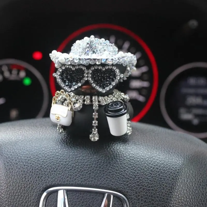 2026 New 1 Set of Coffee Duck Glitter Hat Design Car Ornament, Car Decoration, Color Matching Car Accessory, Car Center Console Ornament
