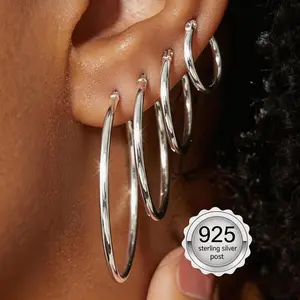 CASSIECA Women's 4-Pair Multi-Metal Hoop Stud Earrings Set - Hypoallergenic Small Hoops, Stacked Multi-Size Set with 10/14/20/30/40mm Options for Daily Wear Summervibes