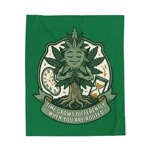 Velveteen Plush Blanket — “Time Grows Differently When You Are Rooted” Cozy Botanical Tree of Life Throw