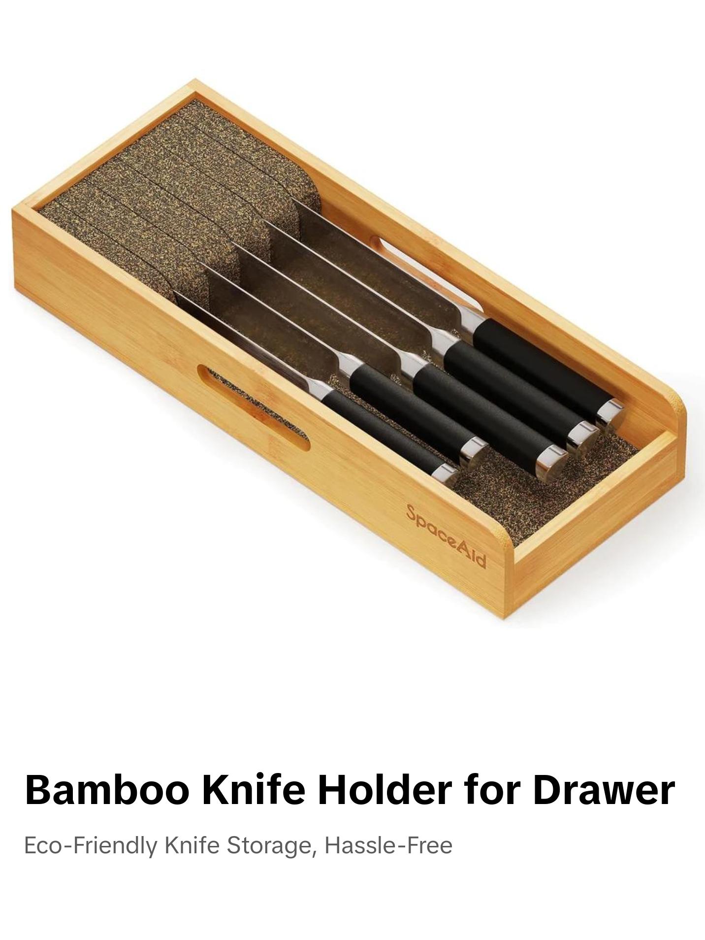 Small Bamboo Knife Holder for Drawer, 5.9"W