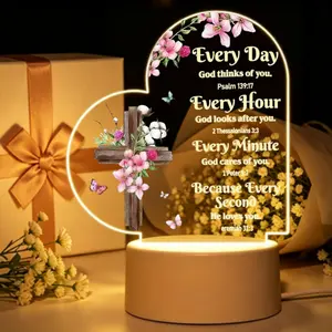 Christian Cross Acrylic Night Light with Bible Verse - Inspirational Religious Gift for Women, Faith-Based Home Decor Lamp