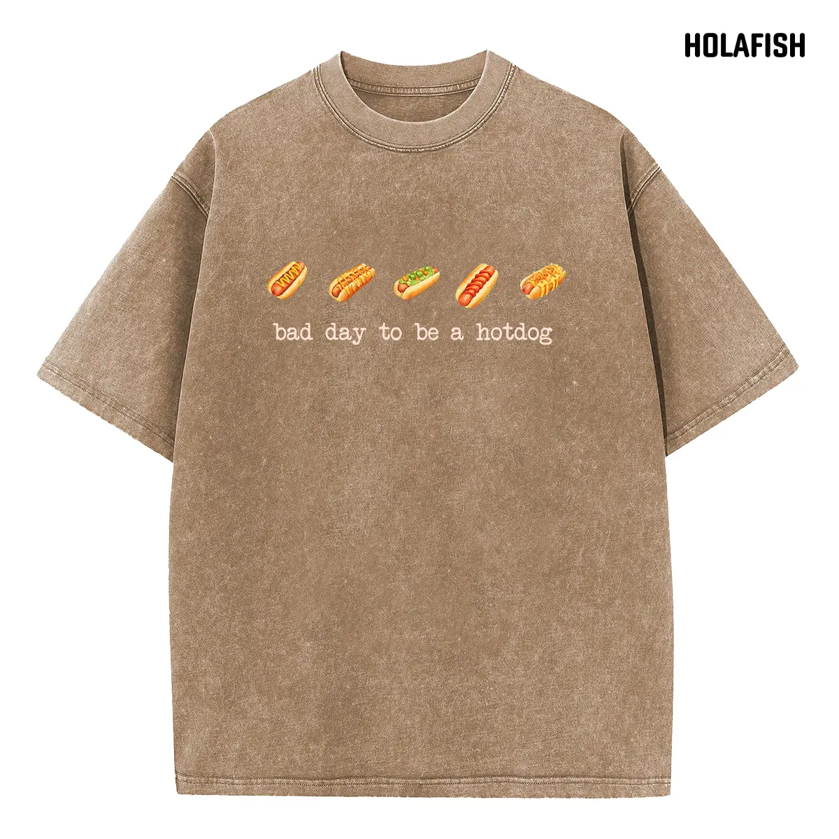 Holafish Women's "Bad Day to Be a Hot Dog" Graphic T-Shirt - Vintage Retro Shortsleeve Apparel Garment, Distressed Acid Wash Cotton Fabric, Baggy Fit Street Style Top, Baseball, Comfortable, Round Neck, Tee, Crew Neck, Graphic Print, Piece, H Type