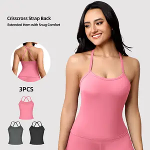 CHRLEISURE 3PCS Tank Top for Women Yoga & Fitness Stretch High Elasticity Breathable Comfortable Back Cross Design Vest