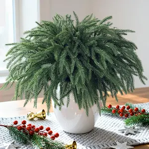 Christmas Norfolk Pine Stems Artificial Pine Branches, 16“ Real Touch Fake Christmas Greenery Stems, Faux Cedar Branches Picks for Vase DIY Crafts Garland Wreath Xmas Indoor Outdoor Home Decor
