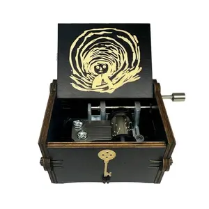 Coraline Music Box Hand Crank Engraved Dreaming Musical Gift Black for Christmas Birthday
