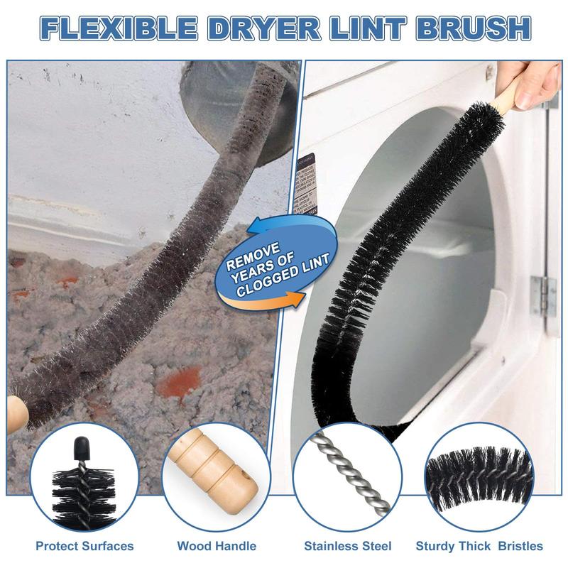 2-in-1 Dryer Vent Cleaner Kit 2 Pack Vacuum Hose Attachment with Universal Connector & Lint Brush for Effortless Lint Removal Compatible with Most Vacuum Cleaners
