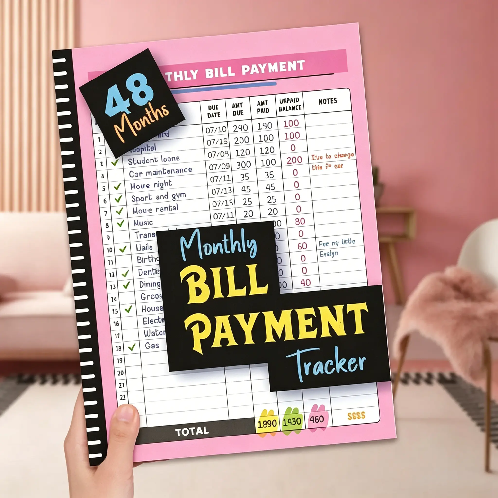 48-Month Monthly Bill Payment Tracker Notebook - Color-Coded Office Stationery with Color-Coded System, Notes Section for Managing Bills, Organizing Finances, Tracking Expenses, Payment Logs, Debt Repayment Plans (for Family Financial Planners), Manage Bi