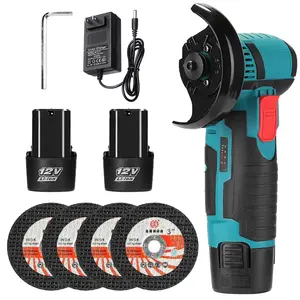 12V Cordless Mini Brushless Angle Grinder Kit with 4 Gutting Blades,2 pcs 12V 1300mAh Batteries 19500 RPM/Min, for Cutting Grinding Polishing Electric Heavy Duty Handle Power Tools