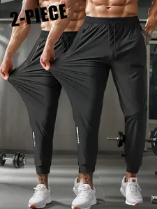 2PCS Summer Ice Silk Quick-Dry Thin Elastic Air-Conditioned Trousers