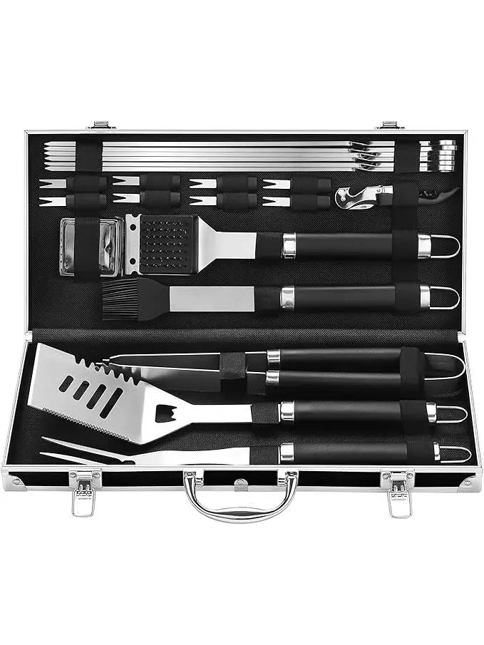 Grilljoy 22PCS Stainless Steel BBQ Grill Tool Set - Easy-to-Clean Barbecue Accessories with Aluminum Case - Ideal for Outdoor Grilling, Christmas/Housewarming Gifts for Men - Kitchen Gadgets