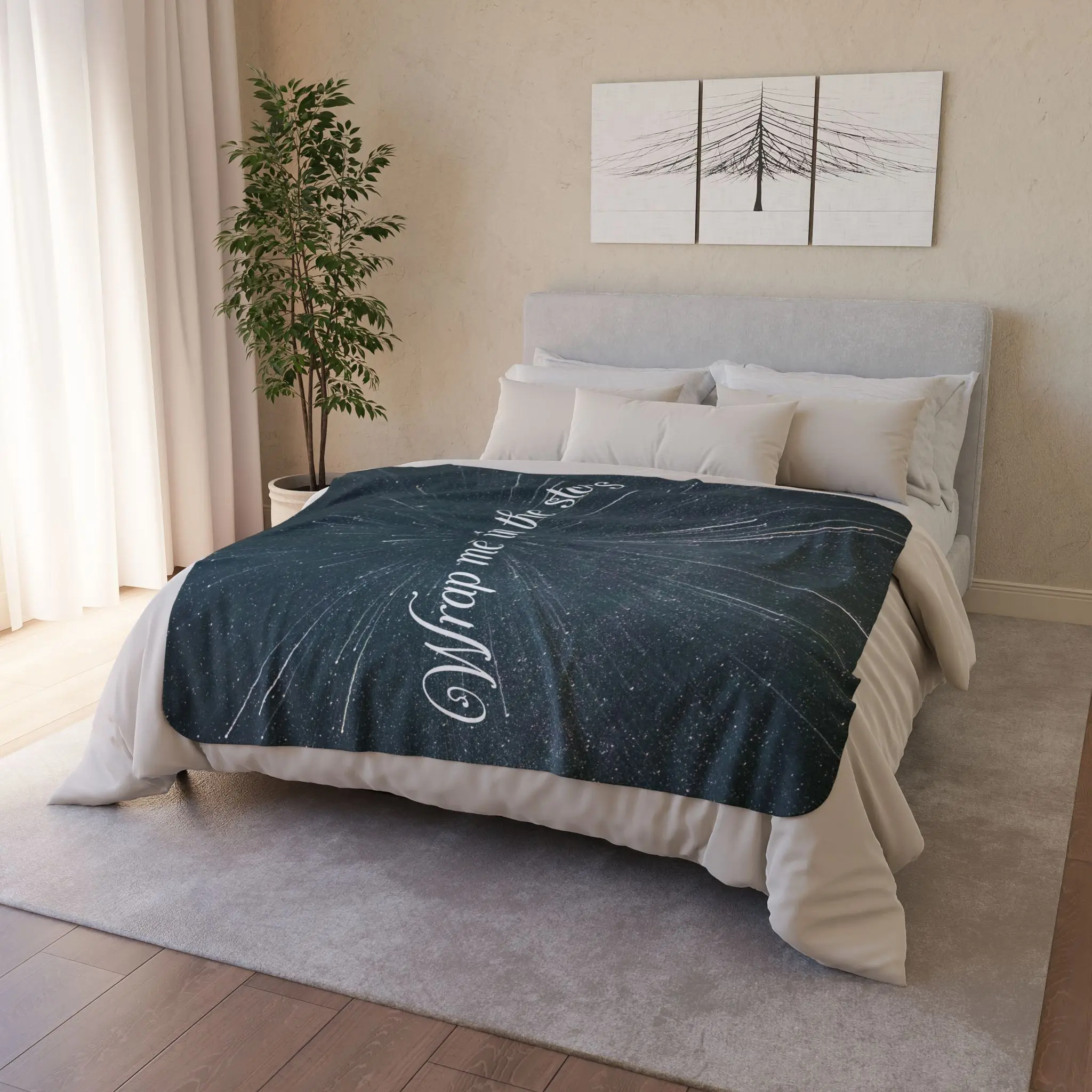 Starburst Night Sky Polyester Thick Fleece Sherpa Blanket - Durable Deep Charcoal Bedding Throw for Astronomy Reading, Watch Parties, Star Burst