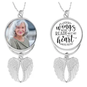 Angel Wings Pendant with Custom Photo & Text Engraving, Car Rearview Mirror Hanging Ornament for Automobiles Home Window Christmas Ornaments