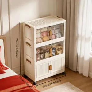 Stackable Storage Bins w/ Lid & Wheels Foldable Organizer 5/3/1 Tier 70cm Tall 50cm Wide 25cm Deep for Home Organization