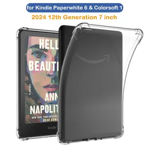 Clear Case for Kindle Paperwhite 2024 12th Generation and Colorsoft 7 Inch (Model No. SA569P SA568B) 7'' Accessories Protective Pouch Clear Back Ultra-Slim Soft TPU Transparent Cover Perfect Fit Design Easy Access Ports Lightweight & Durable
