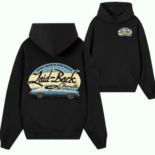 Laid-Back Chevelle Hoodie – Black Vintage Muscle Car Graphic Pullover, Retro American Classic Car Apparel for Automotive Enthusiasts