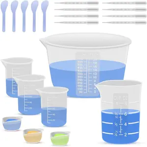 Silicone Resin Mixing Measuring Cups for Resin Supplies, 600ml/20oz Bowl, 250 & 100ml Thickened Reusable Silicone Cups for Epoxy Mixing with Stir Sticks and Pipettes for Jewelry Making