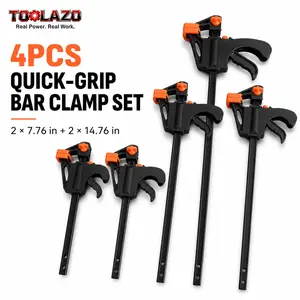 4-Piece Quick-Grip Bar Clamp Set - 1-Handed Ratcheting Clamps with 2 x 7.76 in & 2 x 14.76 in Bars, Quick-Release Trigger for Woodworking, Wood Gluing, DIY Projects
