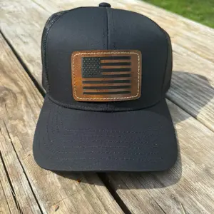 Patriotic Black Trucker Hat with Leather Flag Patch for Men and Women