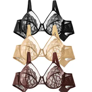 [3 Pack]MoKongFu Charm Lace Collection  Please refer to the size chart!!!   Coverage Floral Lace Unlined Plus Size Mesh Cup Comfort Non-padded Underwire Minimizer  SpringStatements Womenswear supportive lingerie minimizer  everyday push  plussize bra lift
