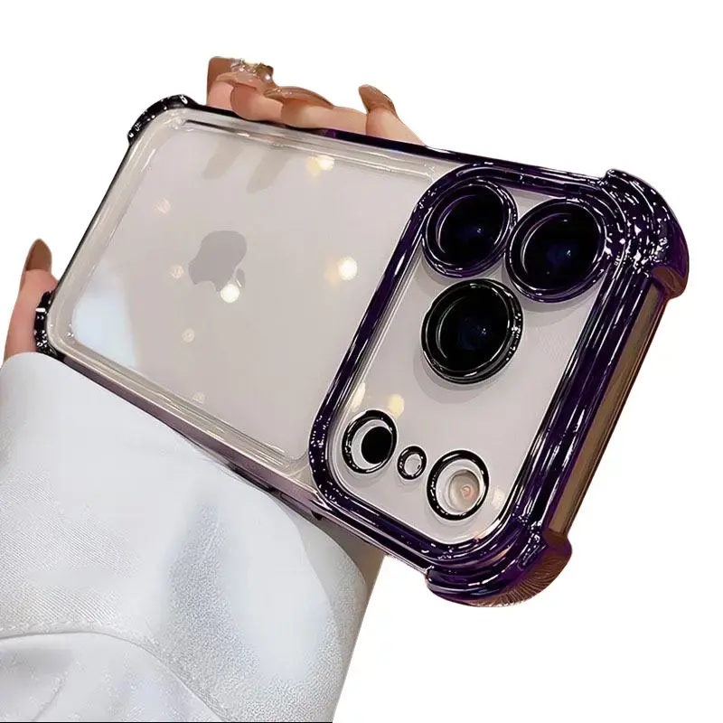 Aesthetic Handheld Cellphone Casing - Electroplated 4-Corner Air Cushion Drop Protection Transparent Acrylic Space Case, Hard Shockproof Cover for iPhone 17 Pro Max,17 Pro,Air,16 Plus,15,14,13,12,11 Black Devices