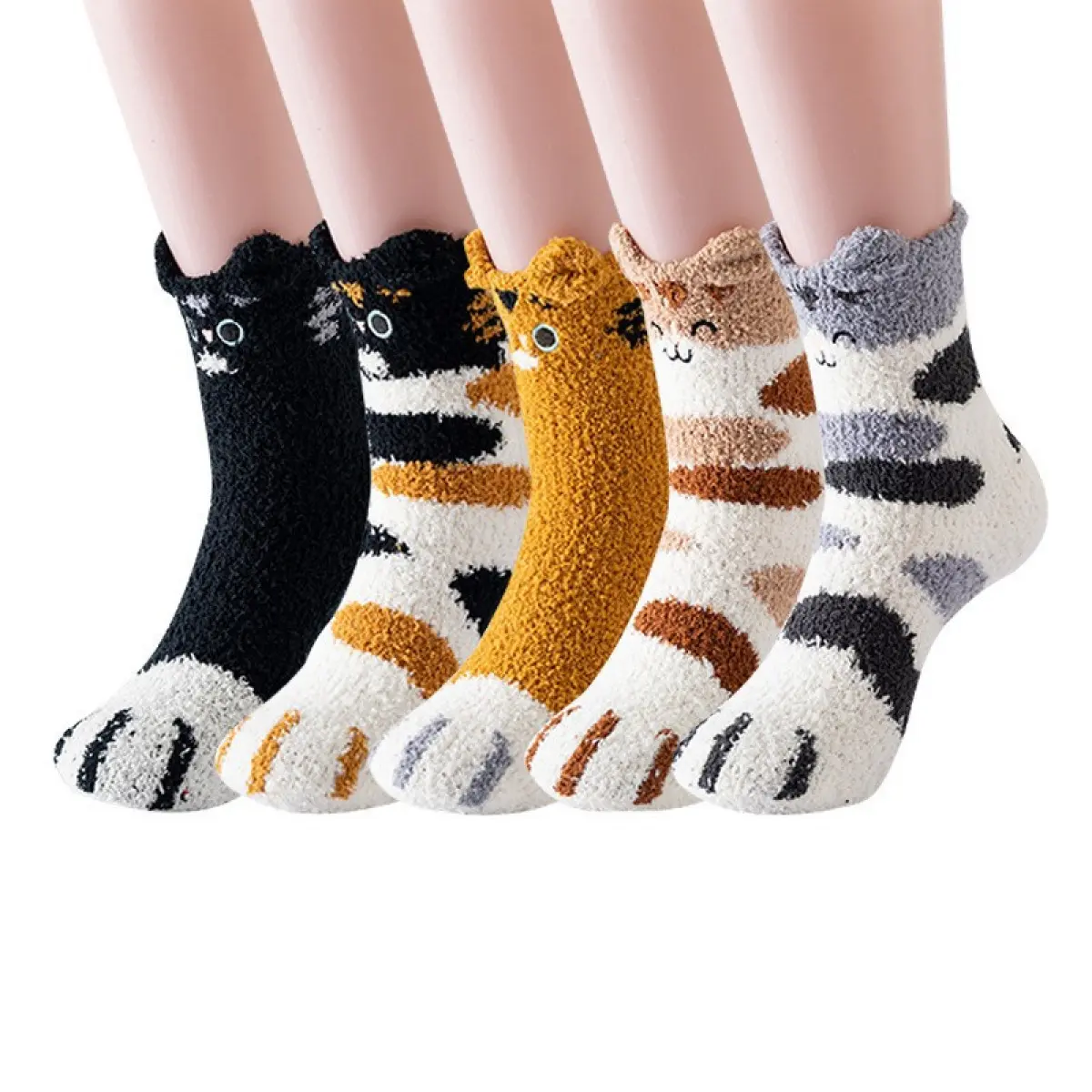 Women's Slippers Socks Home Coral Fleece Socks Cat Paw Sleep Socks Winter Plush Fluffy Mid-Calf Socks Cute Christmas Gift Outdoor Leisure Warm Womenswear Womens Cozy Microfiber Fuzzy Socks