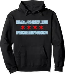Chicago Flag Retro Distressed Chi Town Windy City Pullover Hoodie