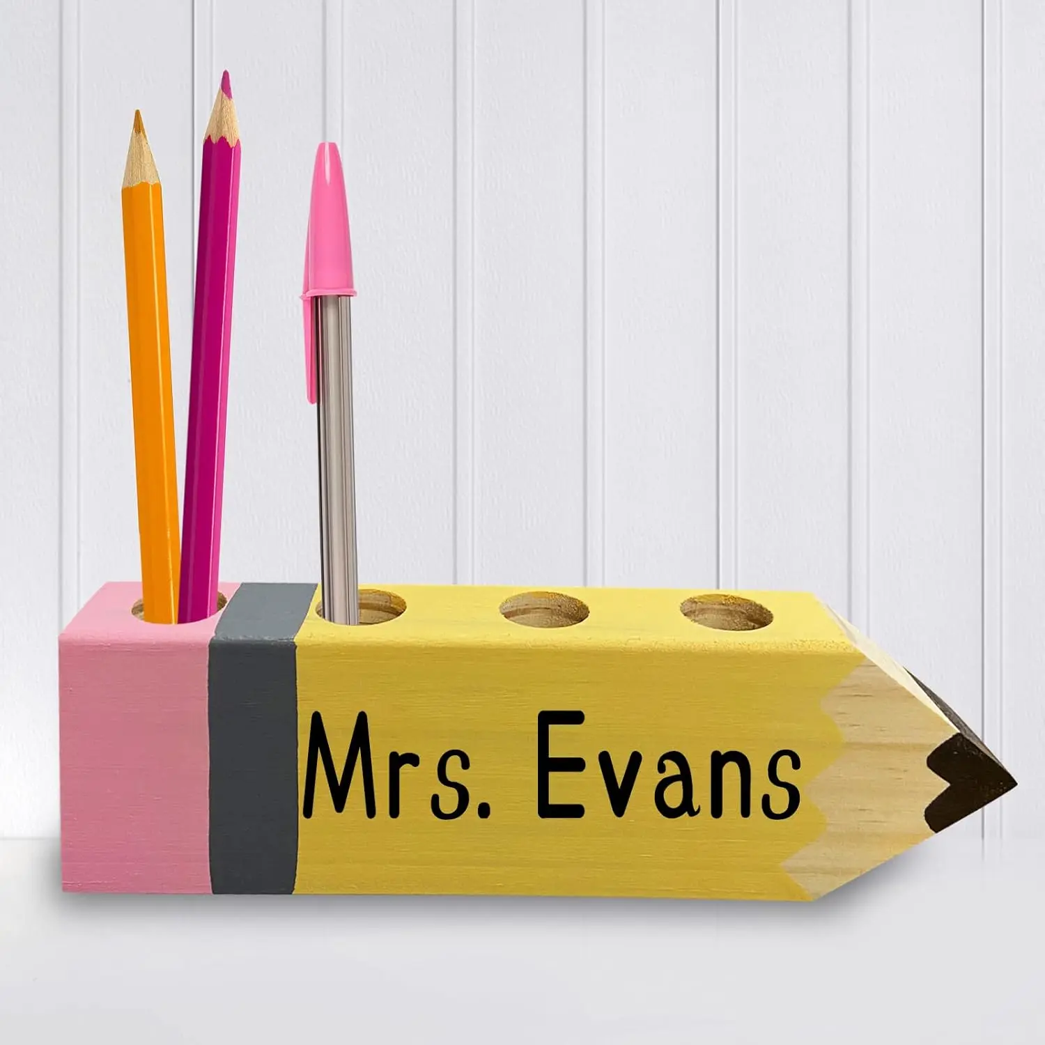 Custom Teacher Name Desk Organizer Pencil Holder, Christmas Gift for Women, Classroom School Office Decor Sign