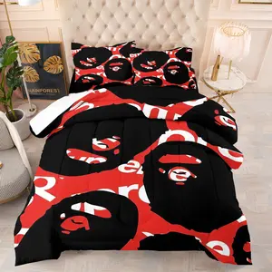 Urban Street Style Ape Head Print Quilted Comforter Set, Includes One Comforter and 1/2 Pillowcases, Fashion Unique Camouflage Design Bedroom Quilt Core Decor, Modern Art Bedding for Adults Teens