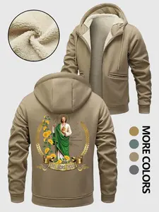 Men's Jjebradley Sport Jacket & Coat, Athletic Jackets, St Jude Tadeo Round Neck, Mexican Design Guardian, Zippered Fashionable Comfort Outerwear, Athlete Jackets