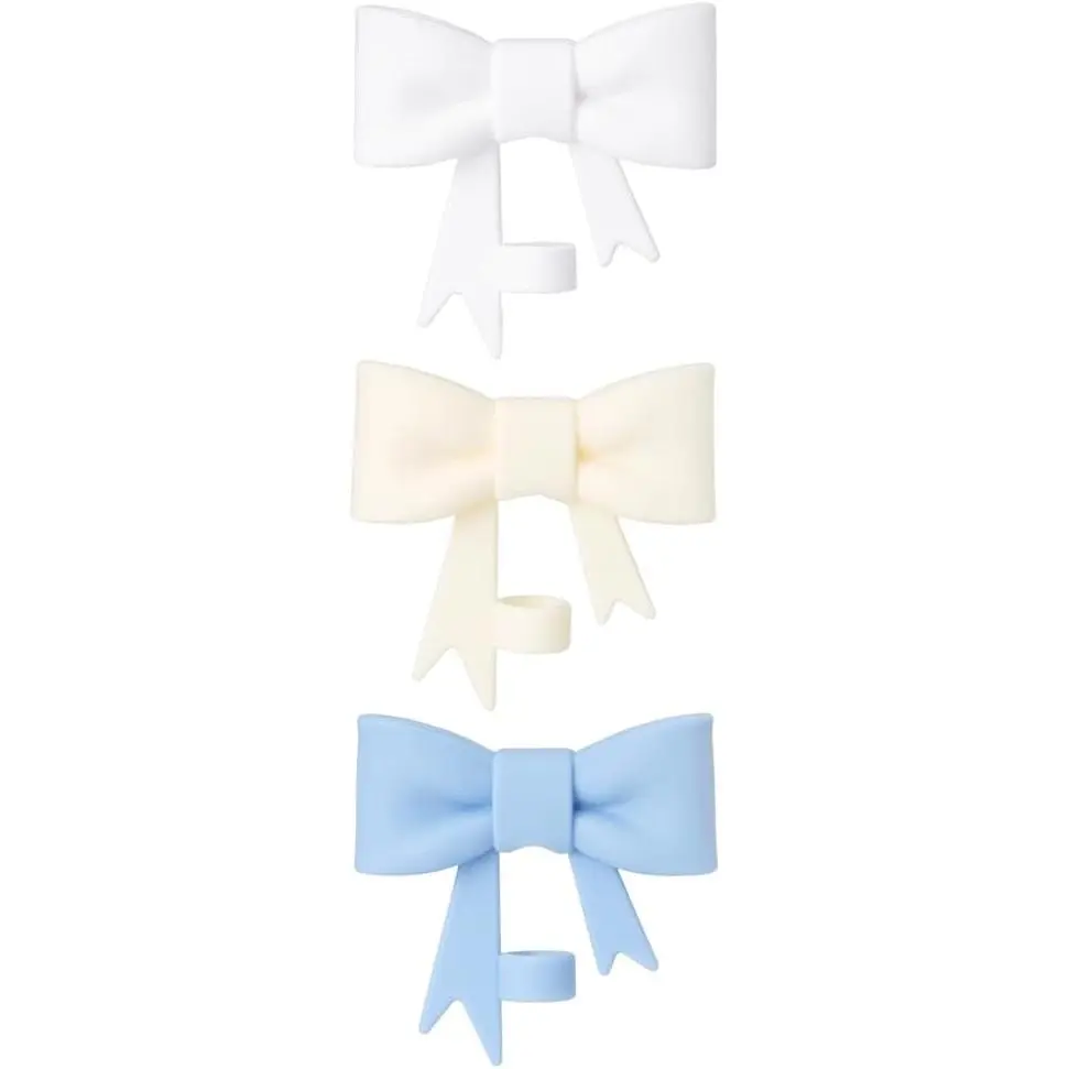 10mm Bow Form Straw Spout Lid Set (3pcs, 5.7*6cm), Cream White-Blue Synthetic Safe Material Drink Cover, Straw Toppers for Tumblers, Cup Drinkware Accessory, Lid And Straw