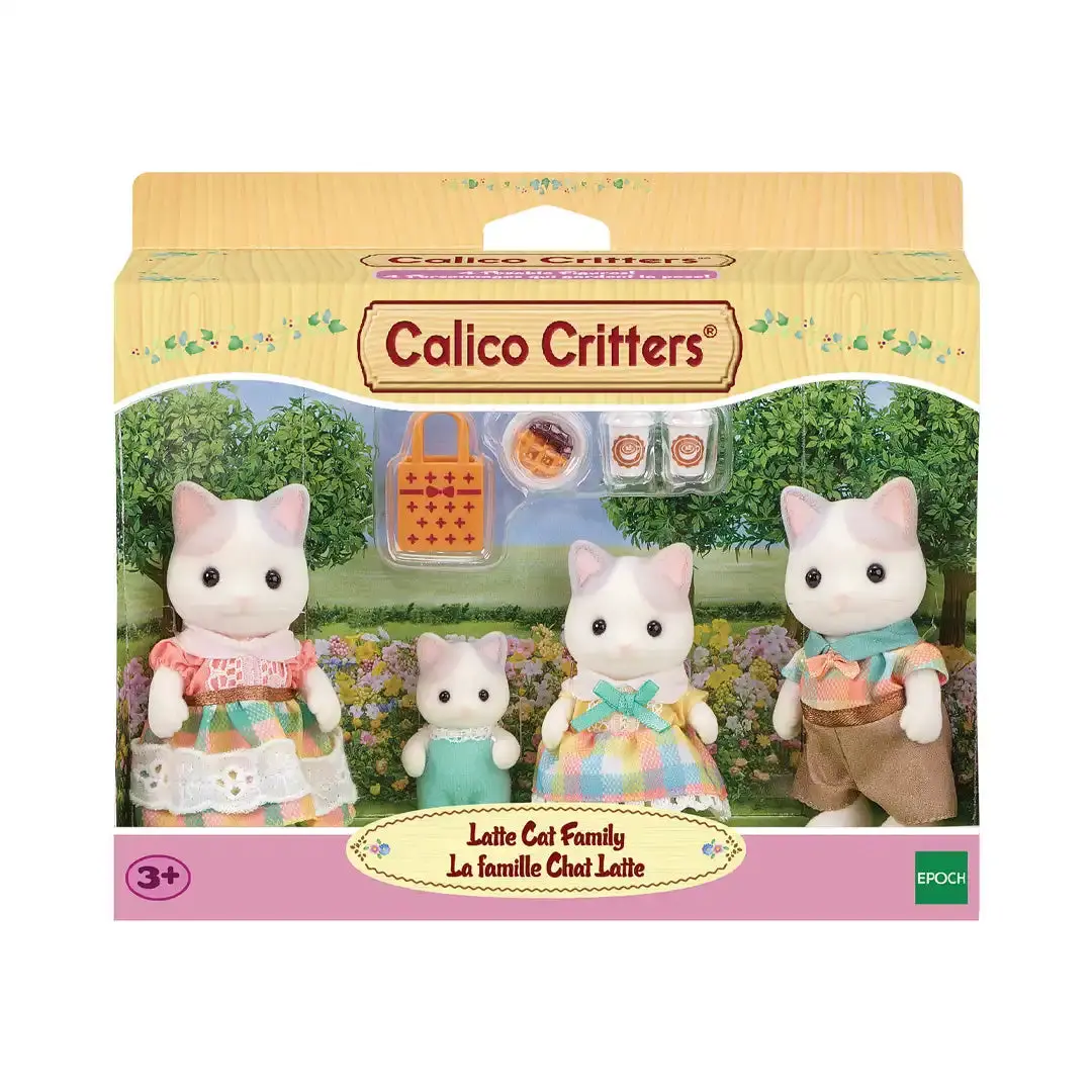 Calico Critters Latte Cat Family - Includes Sister, Father, Storytelling & Pretend Play Accessories, Stuffed Toy Set for Kids