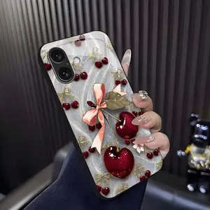 Cute Cherry Bow Phone Case, Coquette Aesthetic Glossy Cover for iPhone 16 Plus — 975